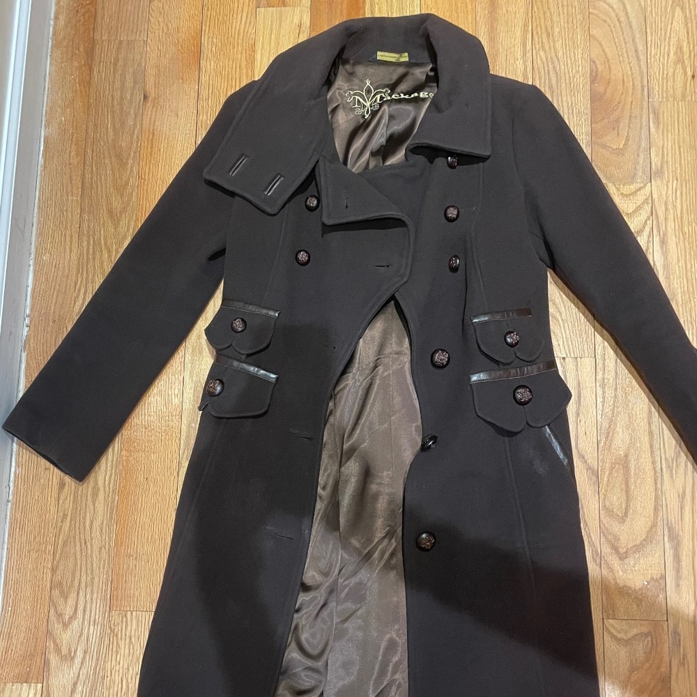 Mackage cashmere blend stand collar brown long coat
